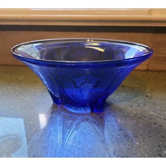Hazel-Atlas Other - Hazel Atlas Cobalt Blue Royal Lace 10" Bowl Depression Glass, FOOTED, Vintage